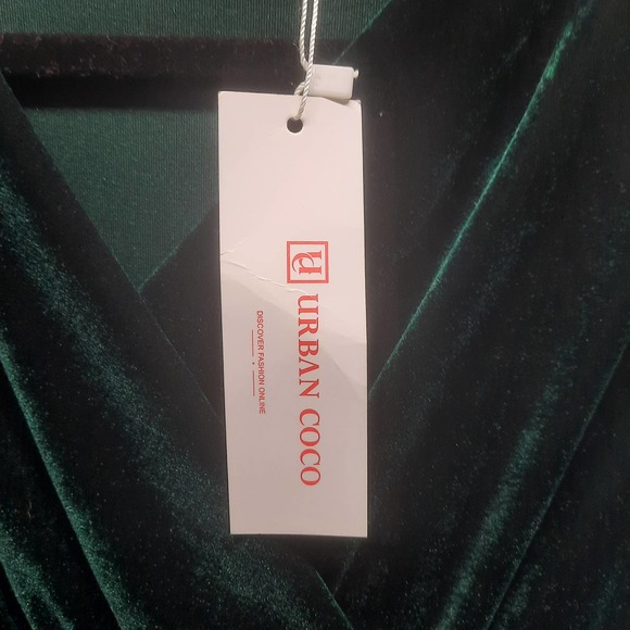 NWT Urban Coco Green Velour Long sleeve empire waist Maxi Christmas Gown Dress 8 - Picture 8 of 9